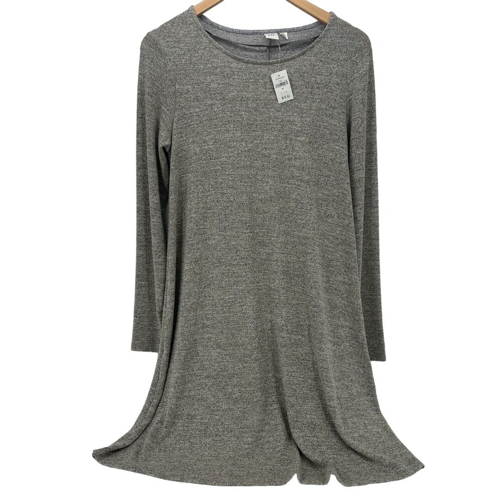 GAP Dress Womens Medium Swing Long Sleeve Gray‎ + Gold Metallic NEW